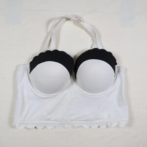 Torrid Size 00 White and Black Scalloped Midkini Push-Up Strap Swim 148862